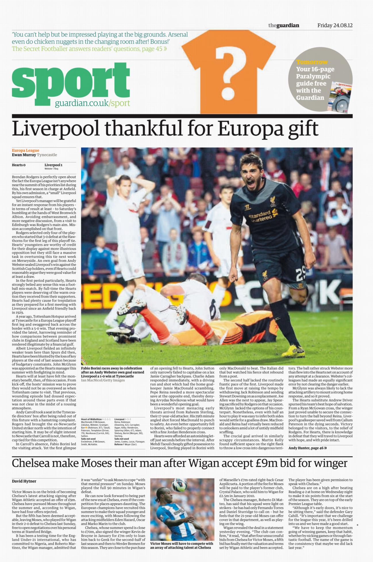 The Guardian - Hearts v Liverpool